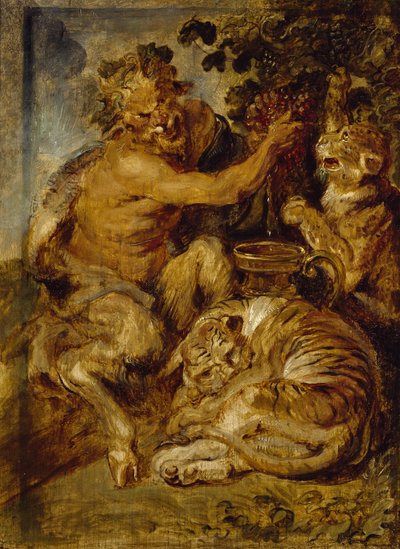 A Satyr Pressing Grapes with a Tiger and Leopard, c.1618 by Peter Paul Rubens
